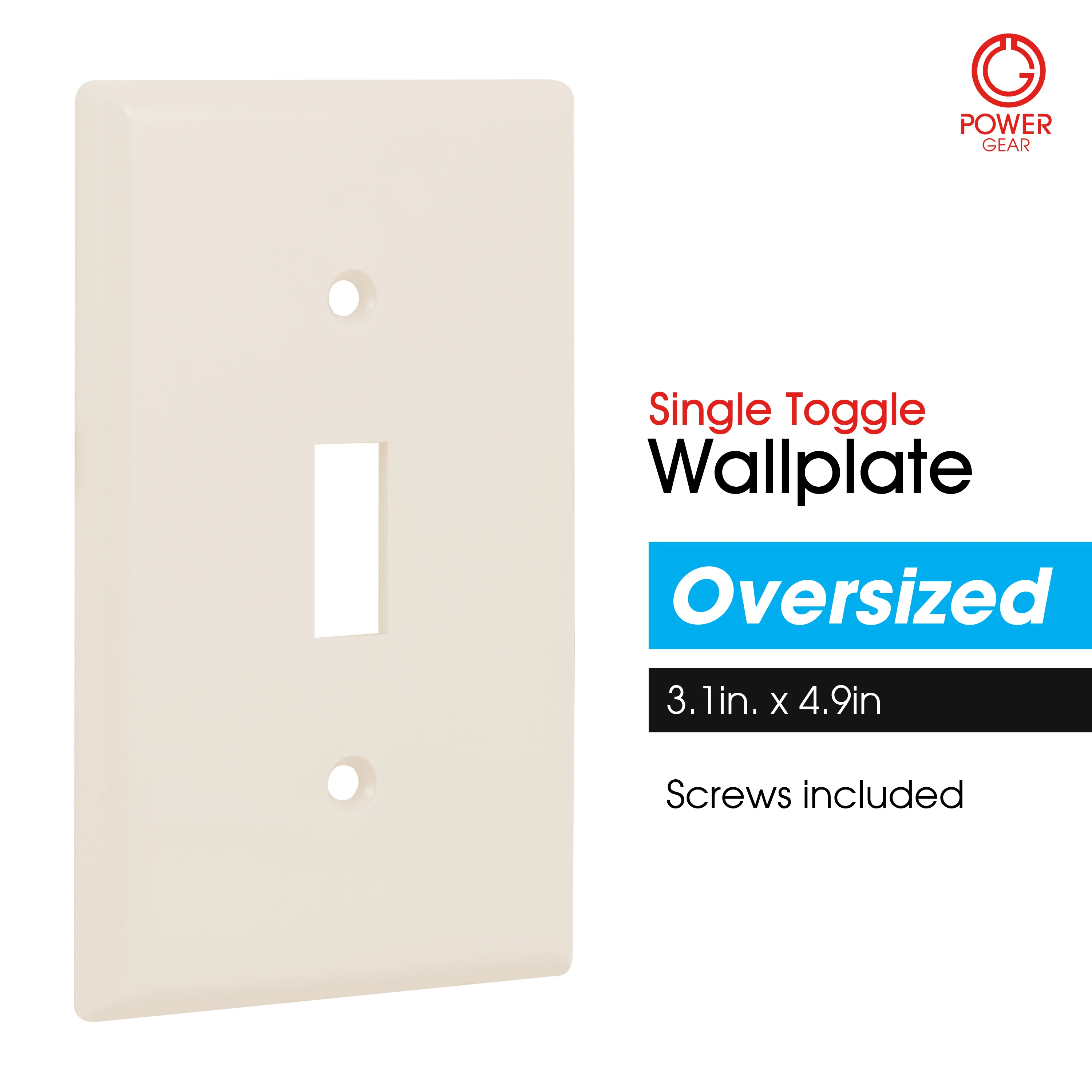 Power Gear Oversized Single Switch Wallplate, Light Almond - Image 5