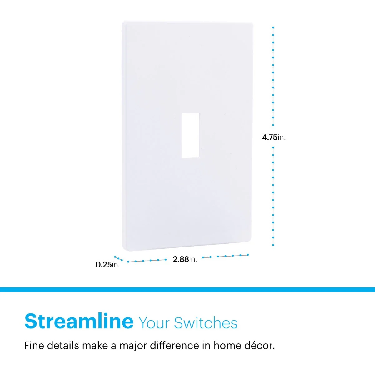 Power Gear Single Toggle Screwless Wall Plate, White - Image 3