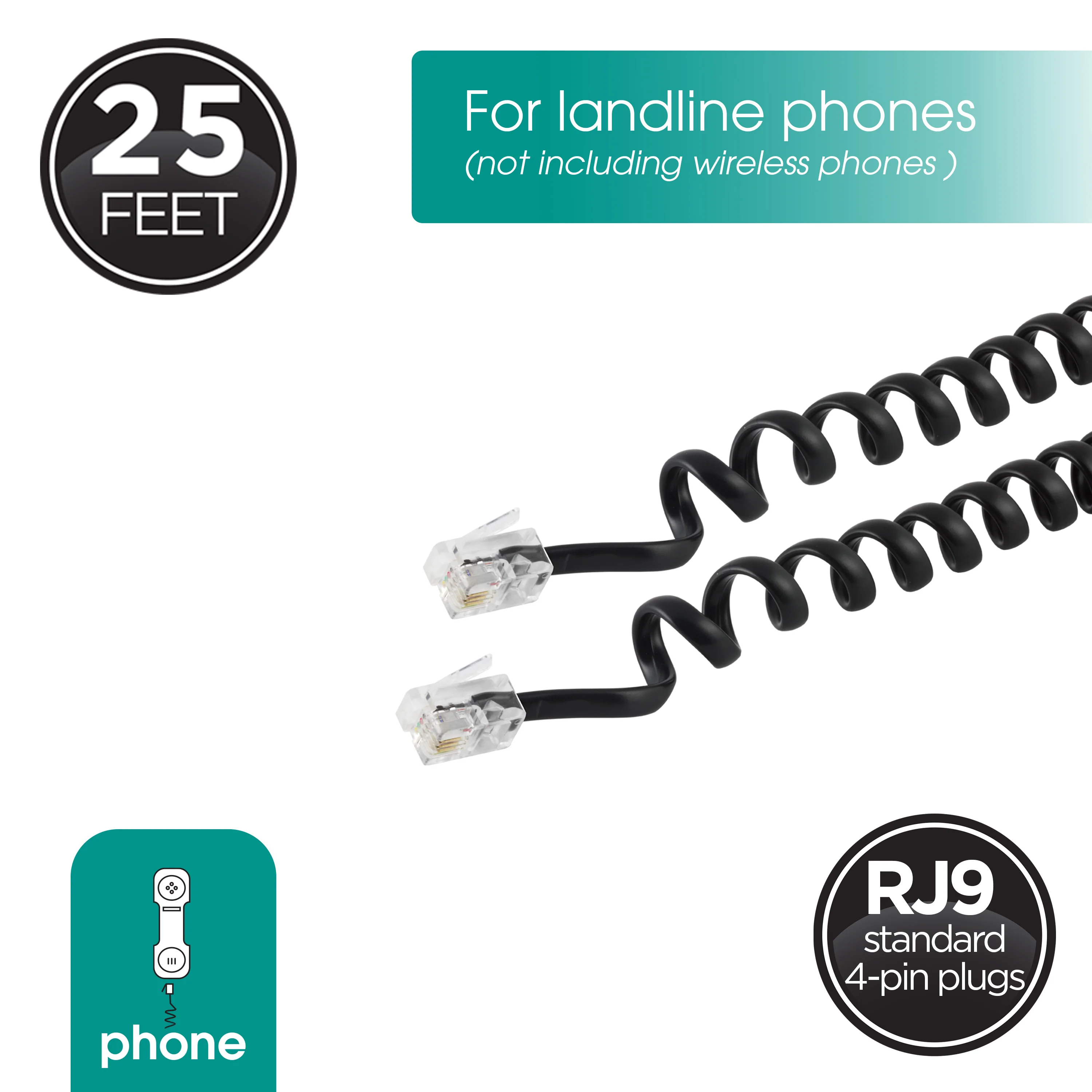 Power Gear Telephone Coiled Handset Cord, 25ft., Black - Image 2
