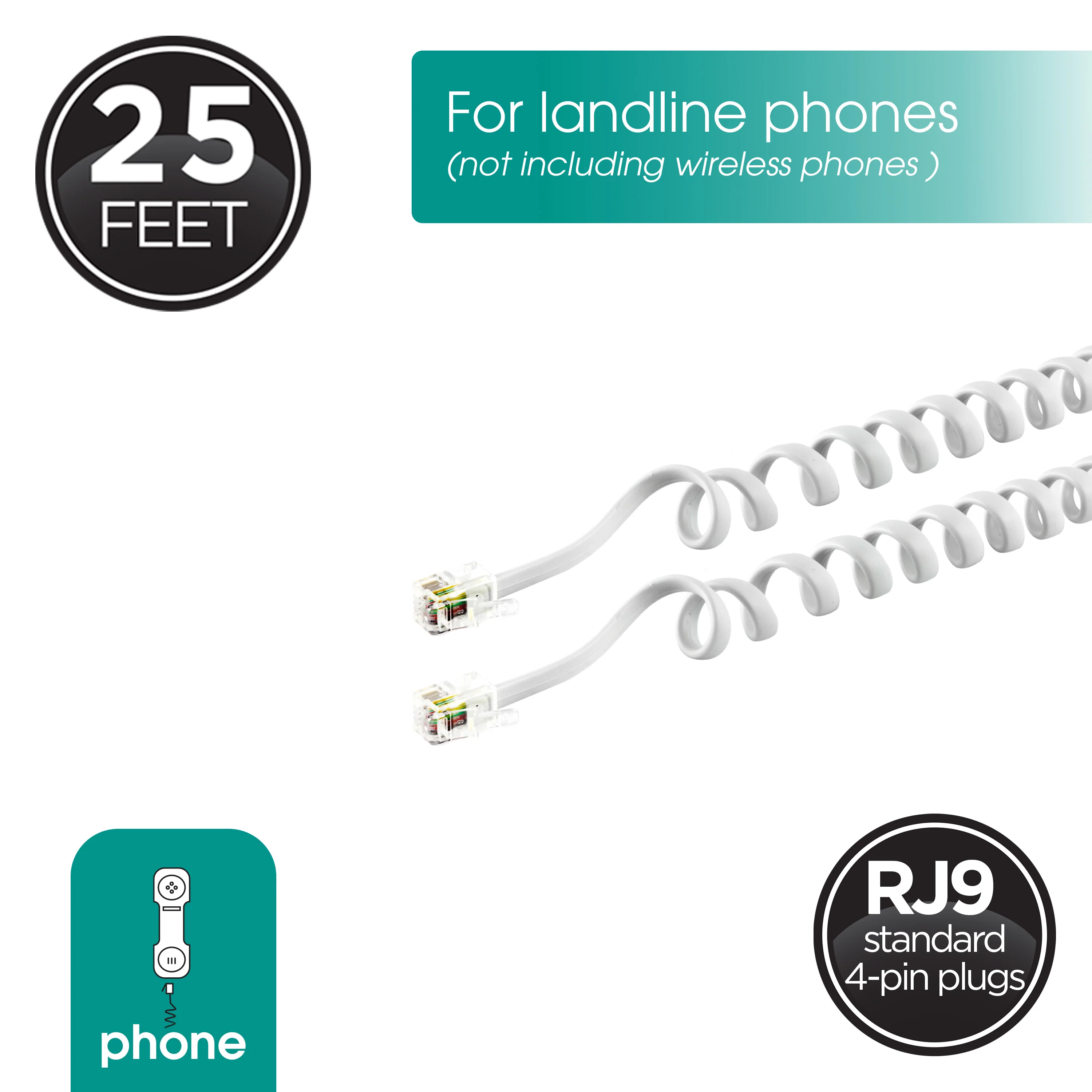 Power Gear Telephone Coiled Handset Cord, 25ft., White - Image 2