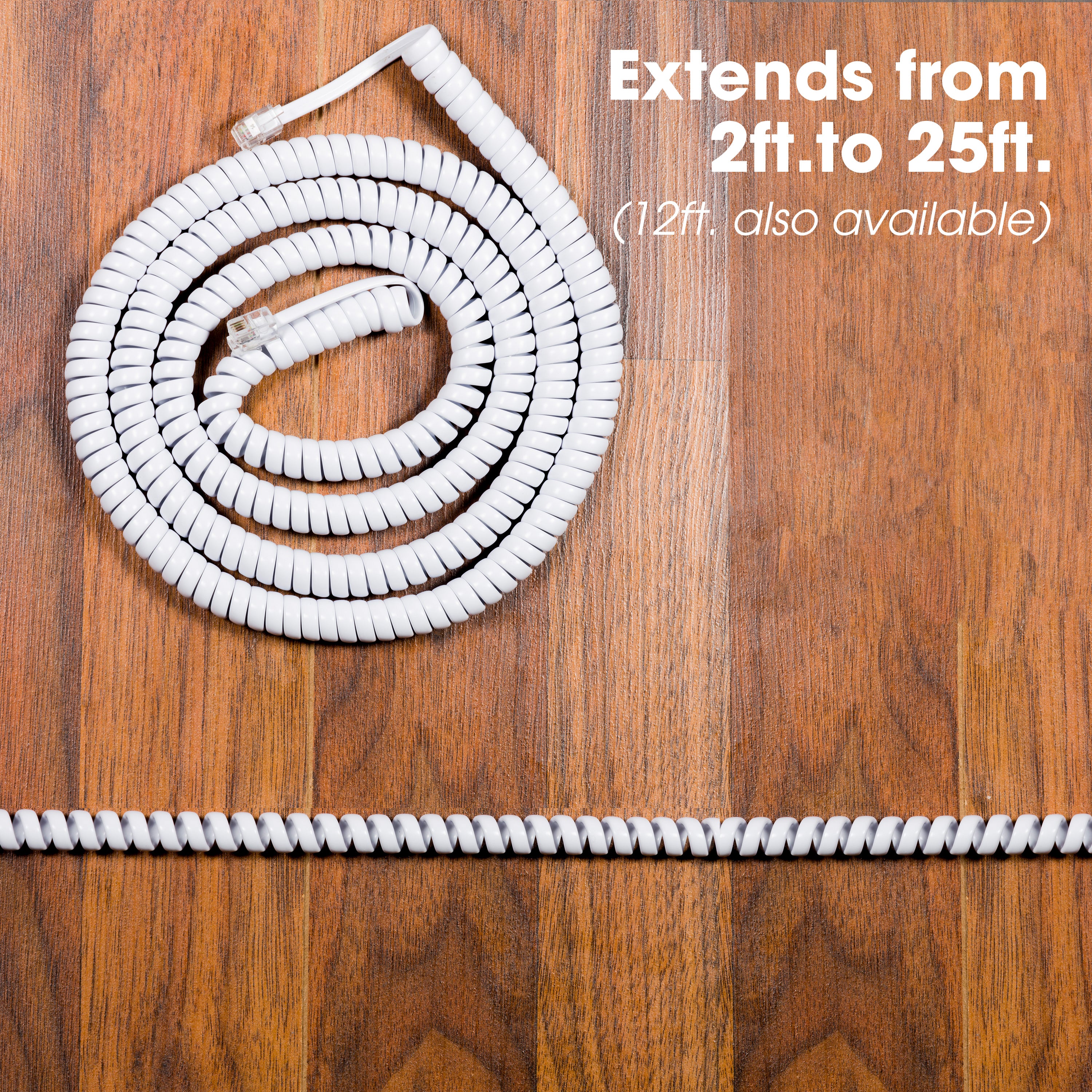 Power Gear Telephone Coiled Handset Cord, 25ft., White - Image 4