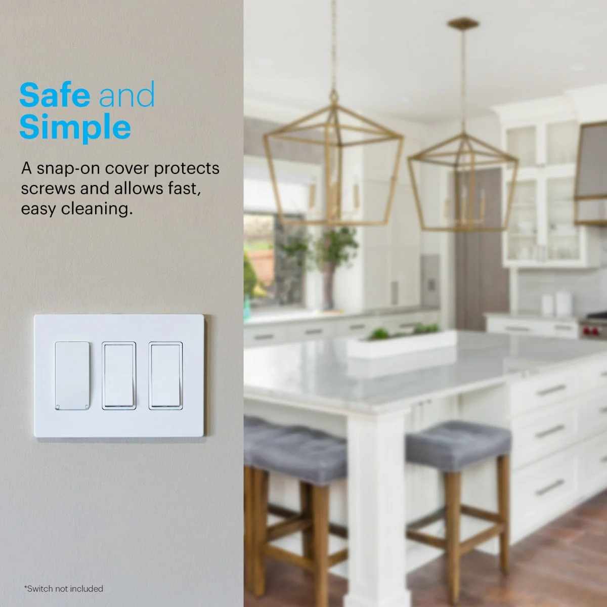 Power Gear Triple Screwless Rocker Light Switch Wall Plate, 5 Pack, White - Image 6