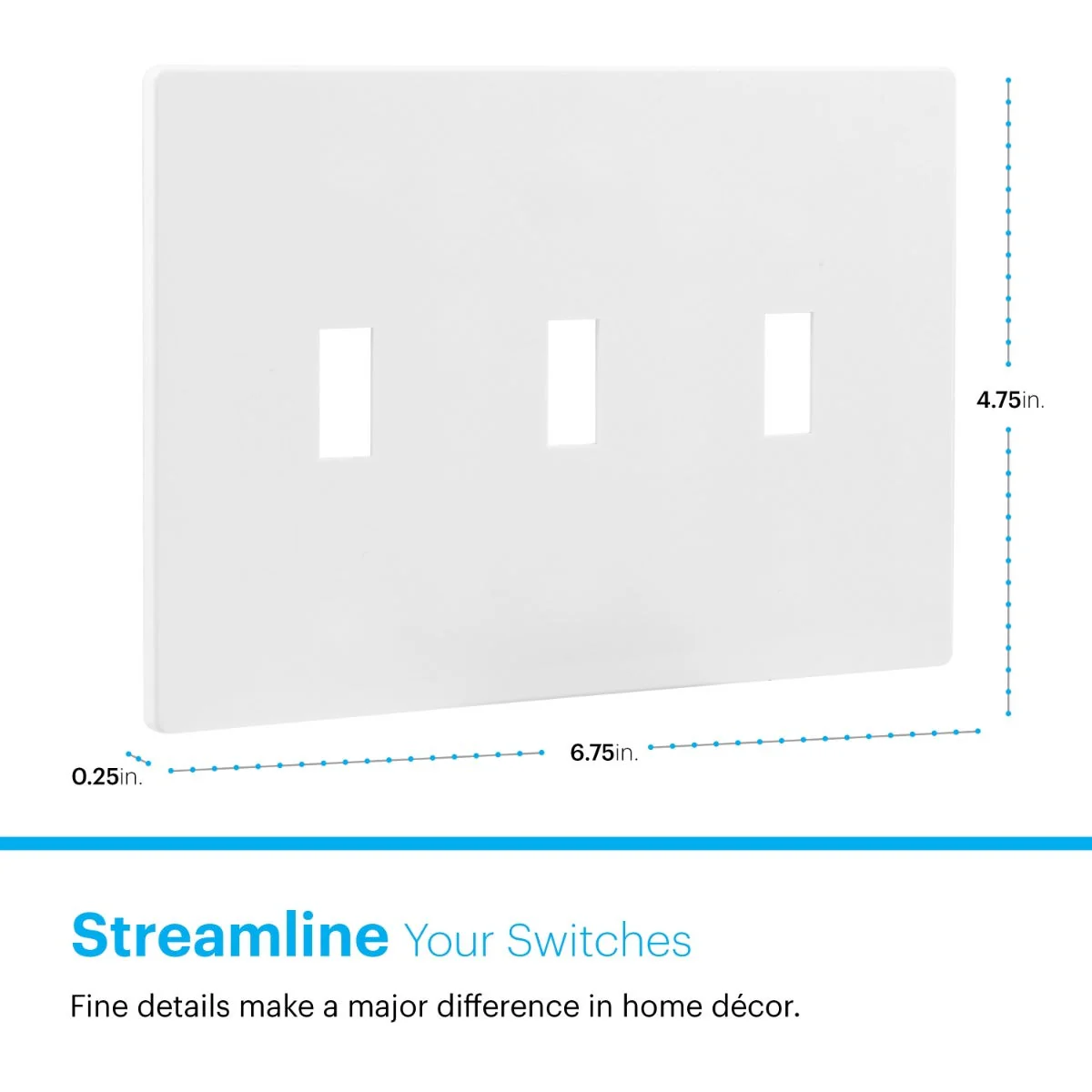 Power Gear Triple Toggle Screwless Wall Plate, White - Image 3
