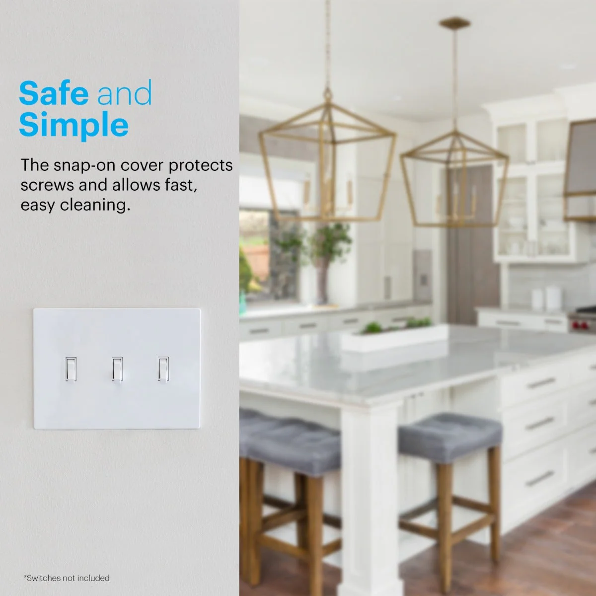 Power Gear Triple Toggle Screwless Wall Plate, White - Image 6