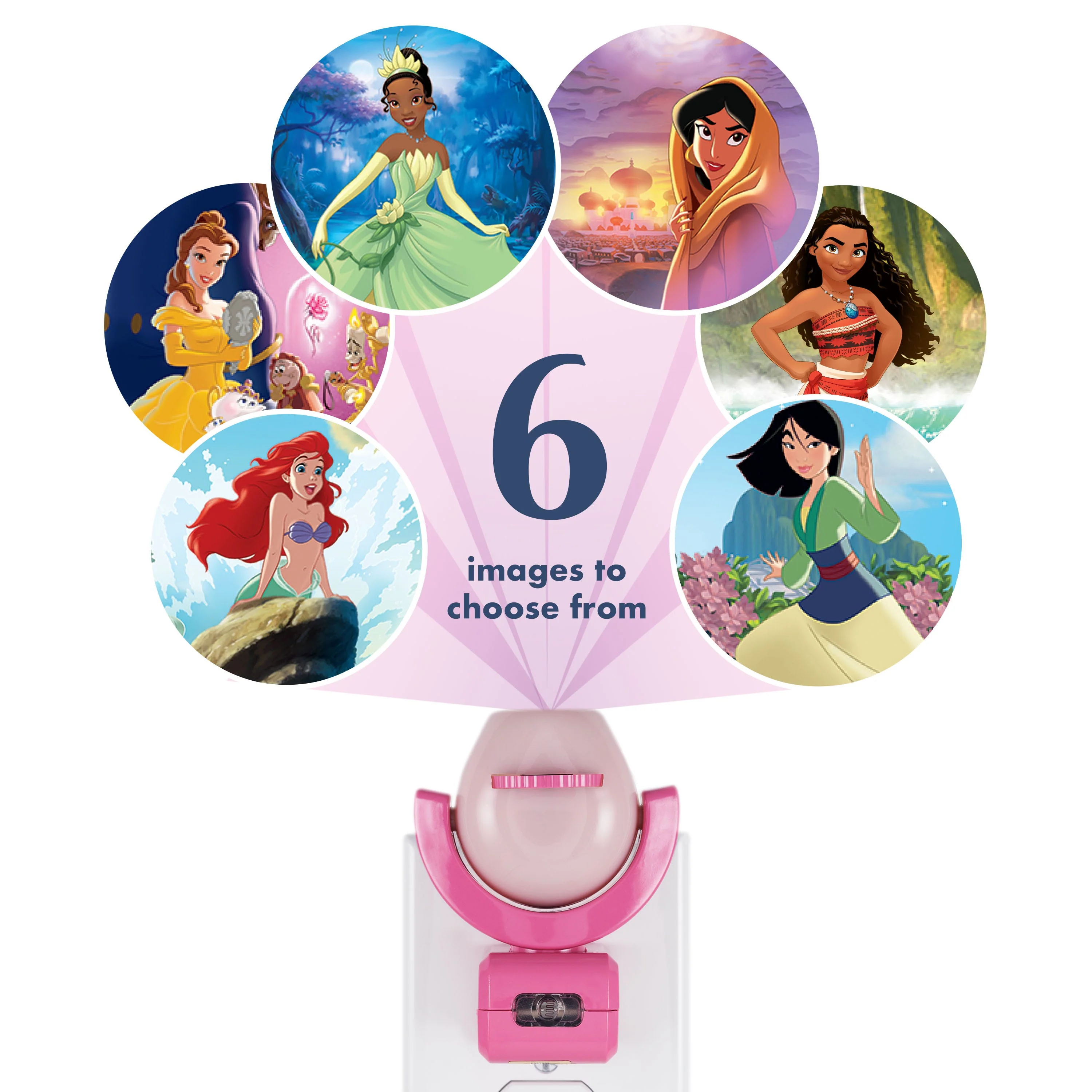 Projectables Disney Princesses Light Sensing 6-Image LED Night Light, Pink - Image 3
