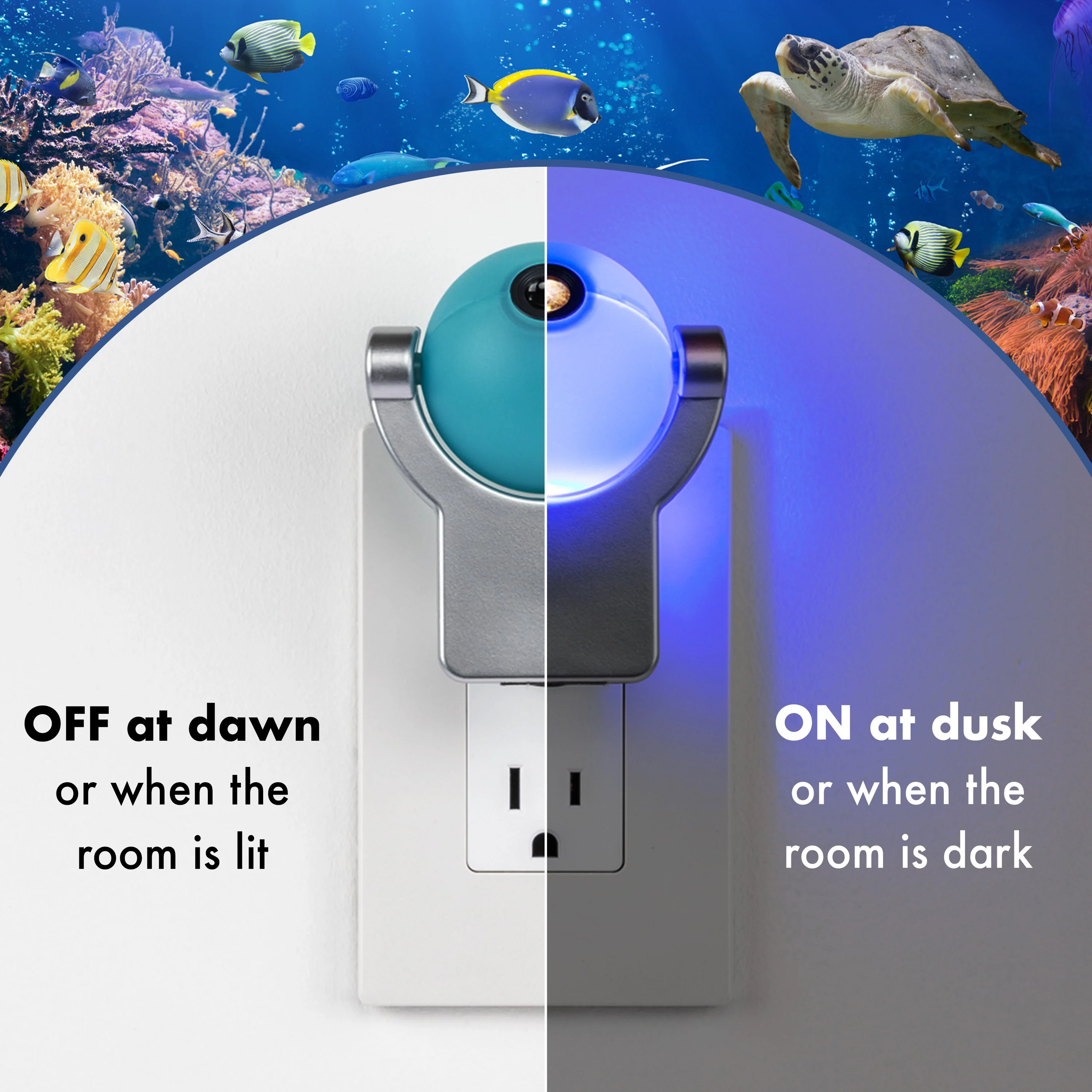 Projectables Tropical Fish Light Sensing LED Night Light, Blue - Image 5