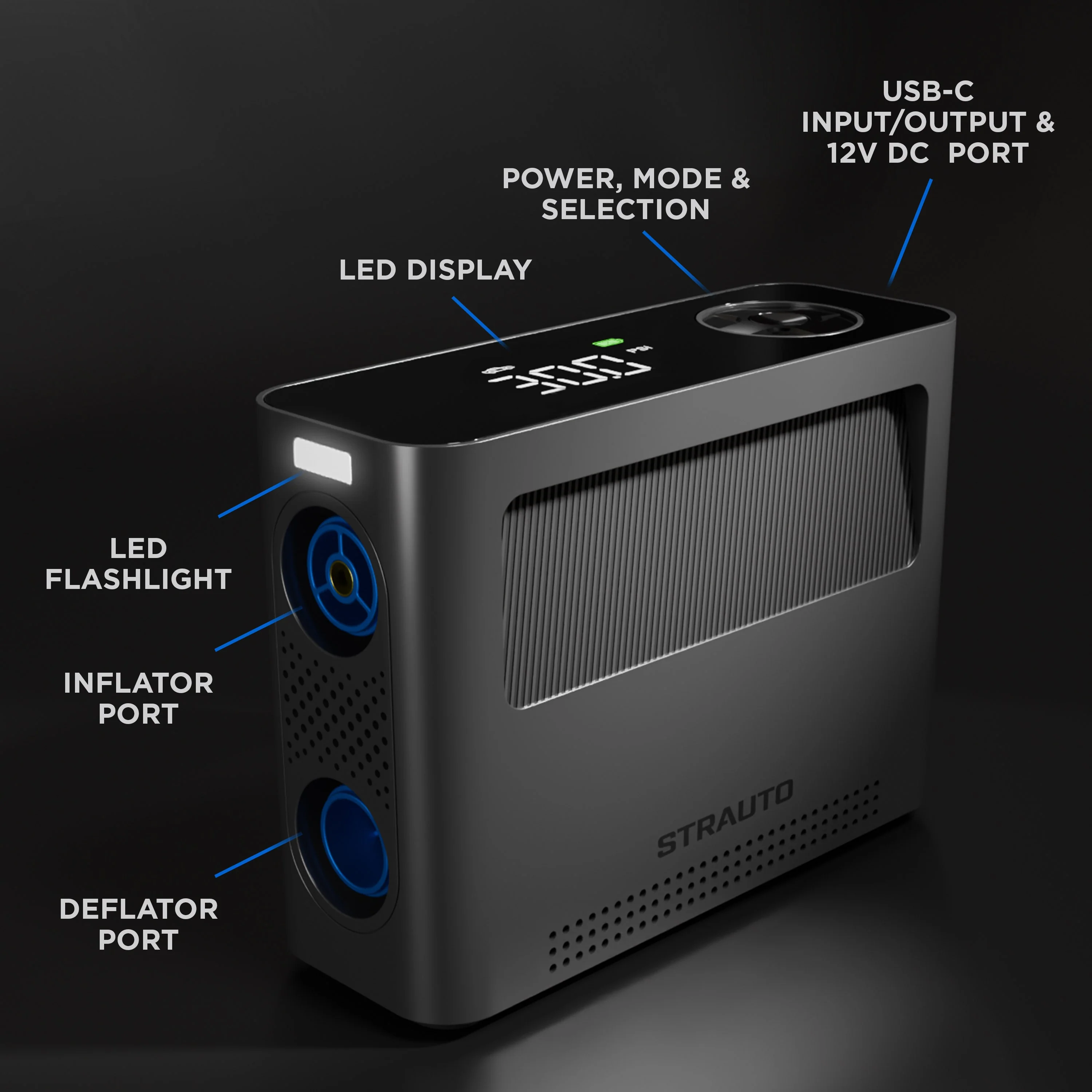 Strauto Rechargeable Universal Inflator, Black - Image 3