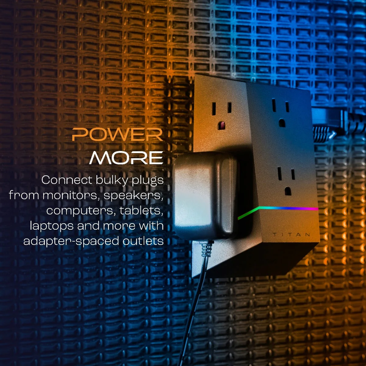 Titan 6-Outlet Multicolor LED Wall Tap with Surge Protection, Black - Image 5