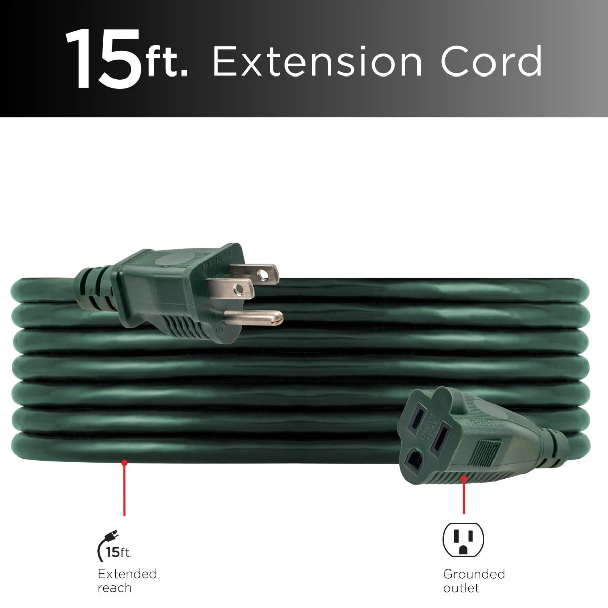 UltraPro 1-Outlet 15ft. Outdoor Extension Cord, Green - Image 3