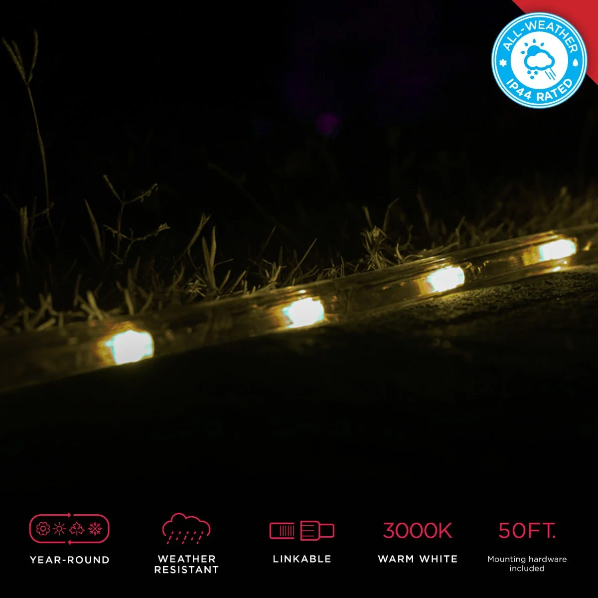 UltraPro Escape Indoor/Outdoor LED Rope Light, 50ft., Warm White, Black - Image 3
