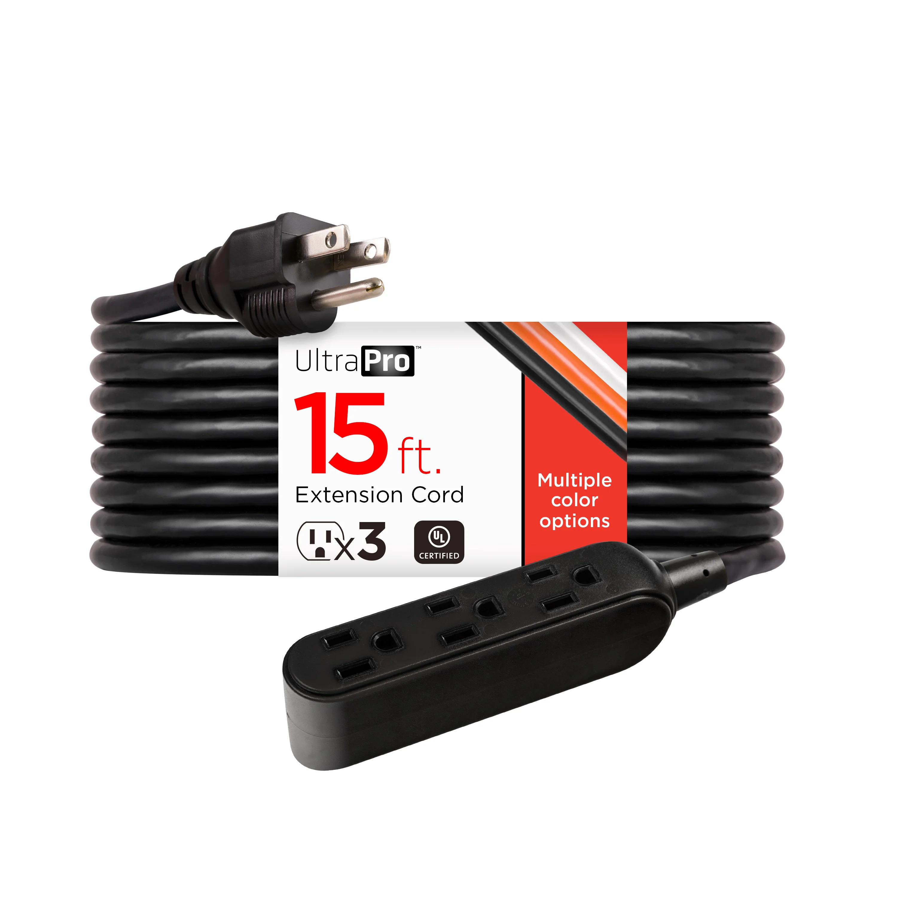 UltraPro 15ft. Outdoor Extension Cord, 3 Grounded Outlet, Black