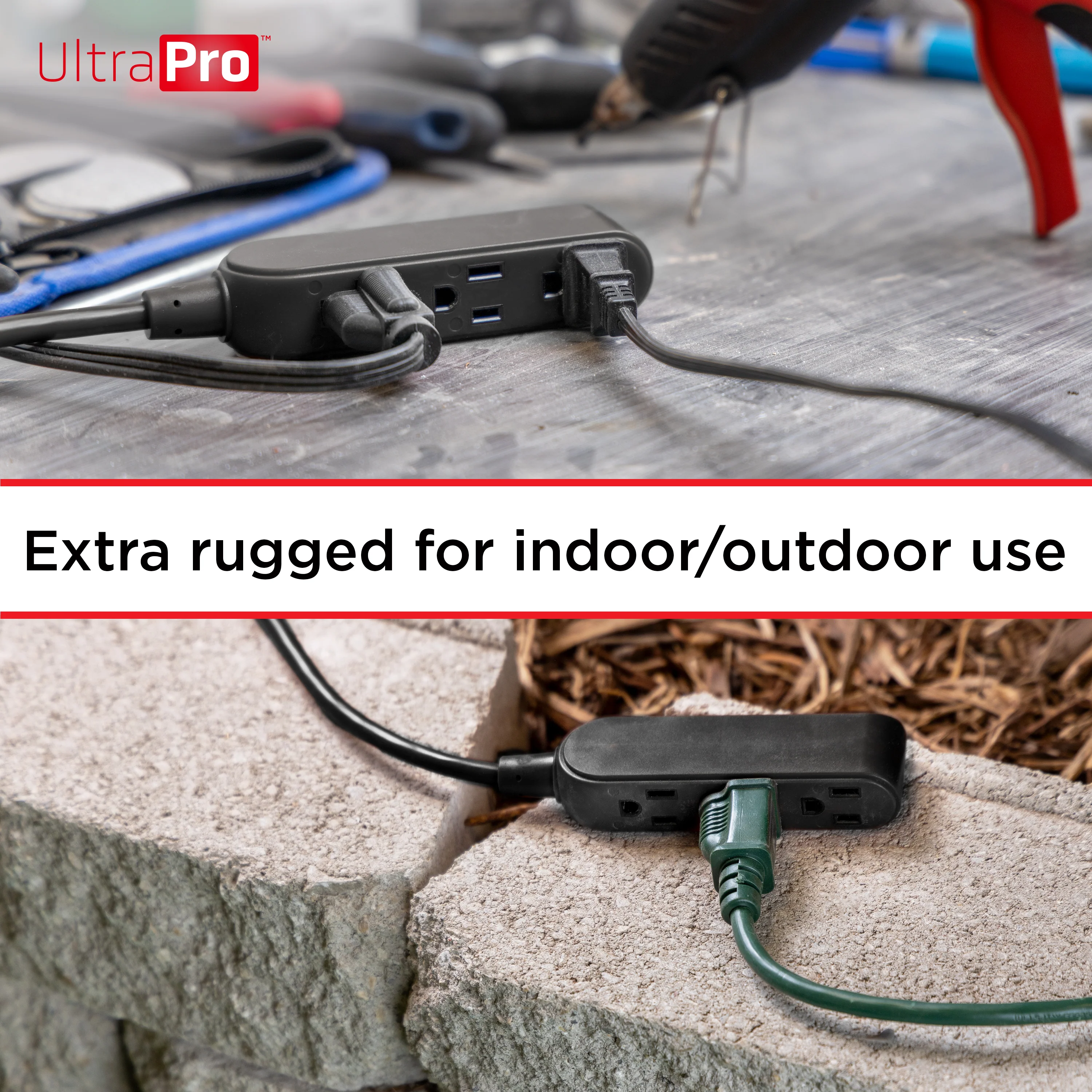 UltraPro 15ft. Outdoor Extension Cord, 3 Grounded Outlet, Black - Image 6