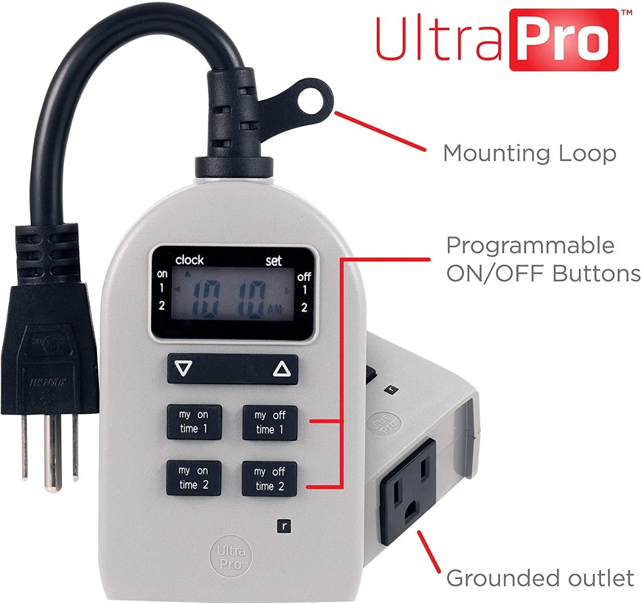 UltraPro Outdoor Plug-In 1-Outlet Digital Timer, Gray - Image 4
