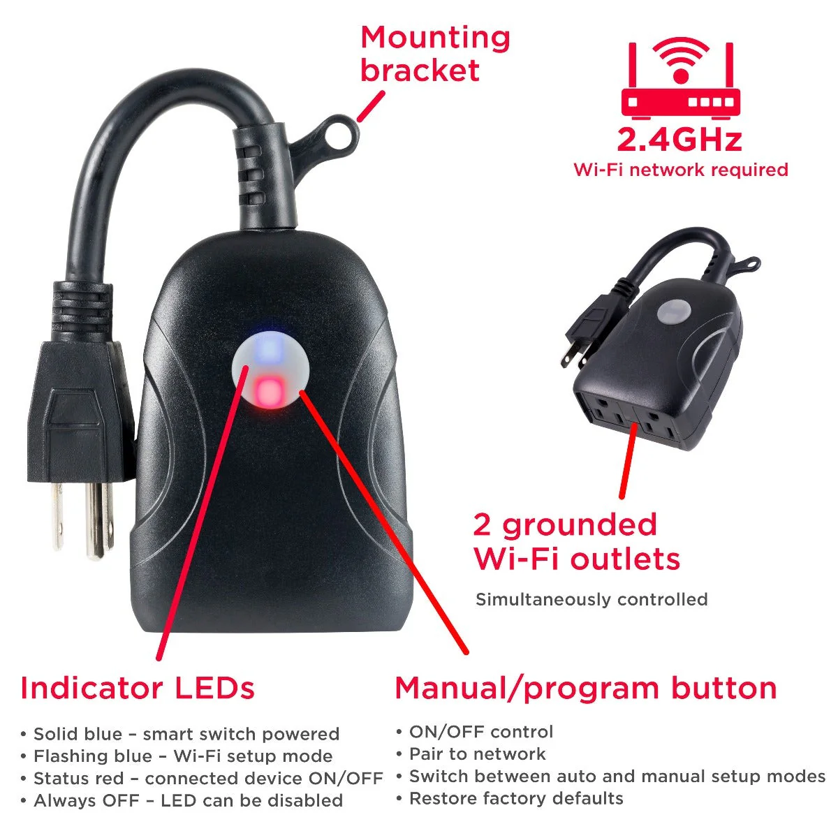 UltraPro Outdoor Plug-In 2-Outlet WiFi Smart Switch, Black - Image 5