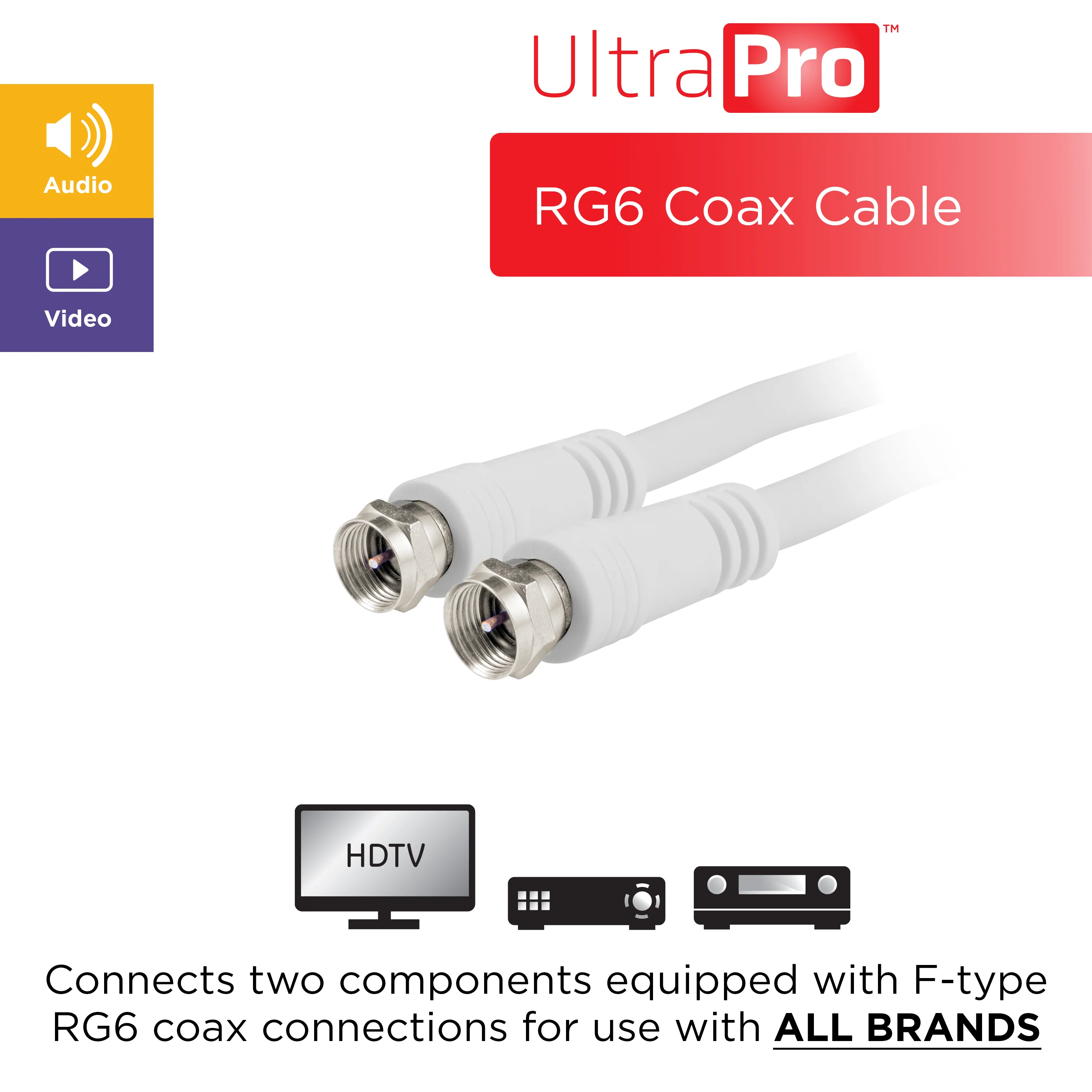 UltraPro RG6 Coax Cable, 100ft., White, 2 Pack