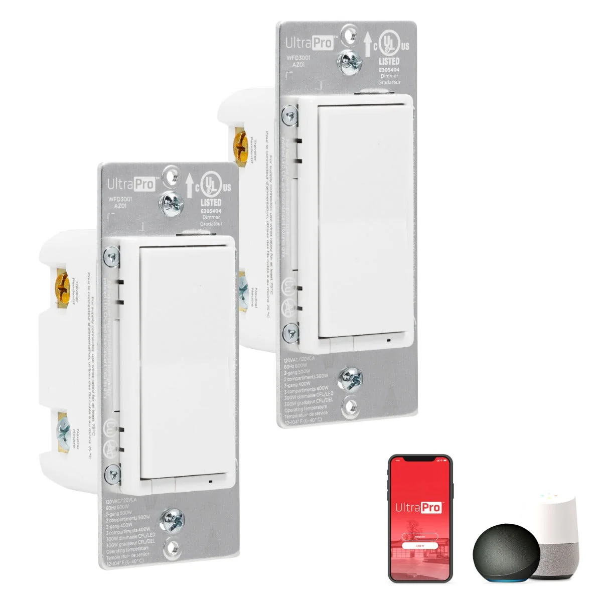 UltraPro WiFi In-Wall Smart Dimmer With QuickFit™ And SimpleWire™, 2 Pack, White - Image 9