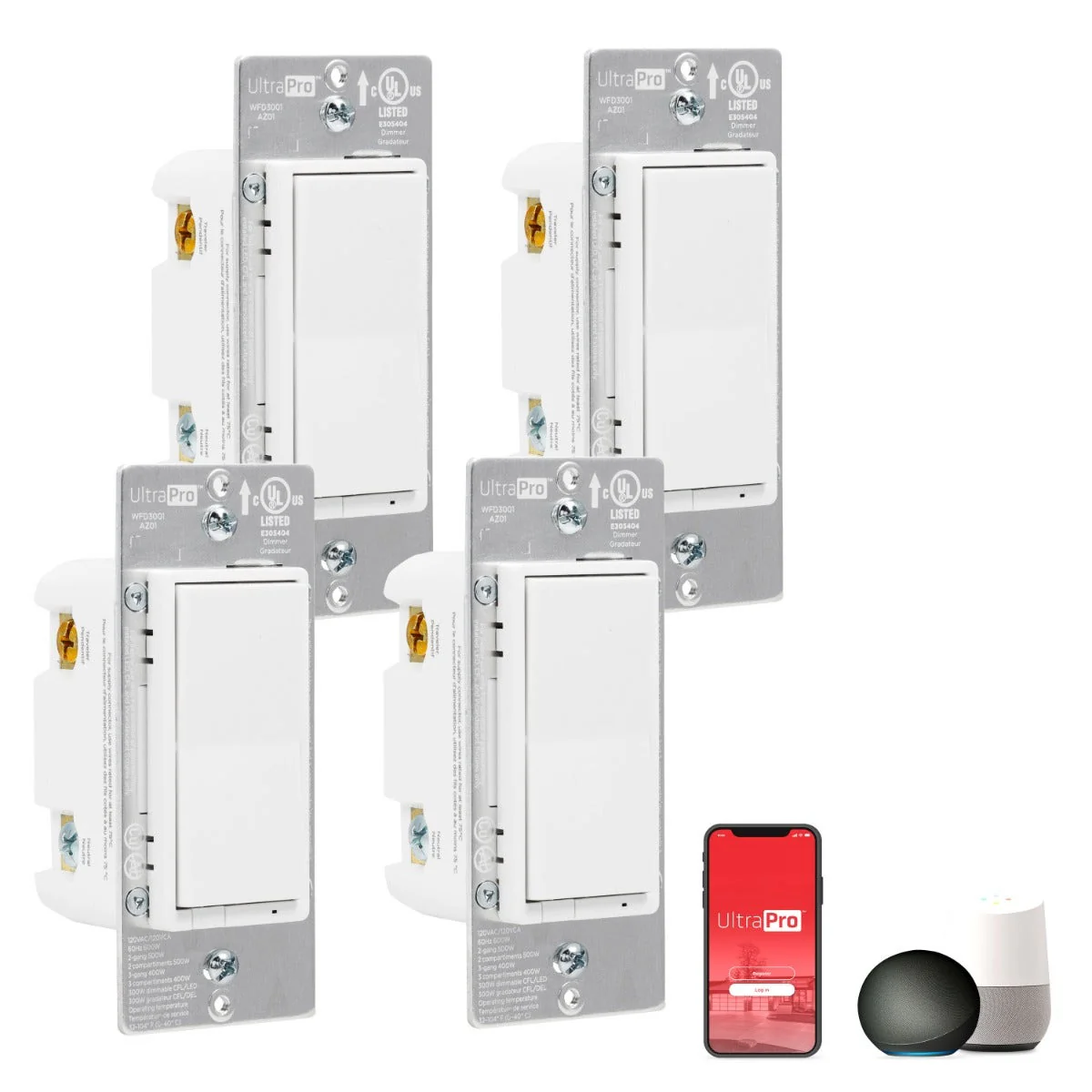 UltraPro WiFi In-Wall Smart Dimmer With QuickFit™ And SimpleWire™, 4 Pack, White - Image 9