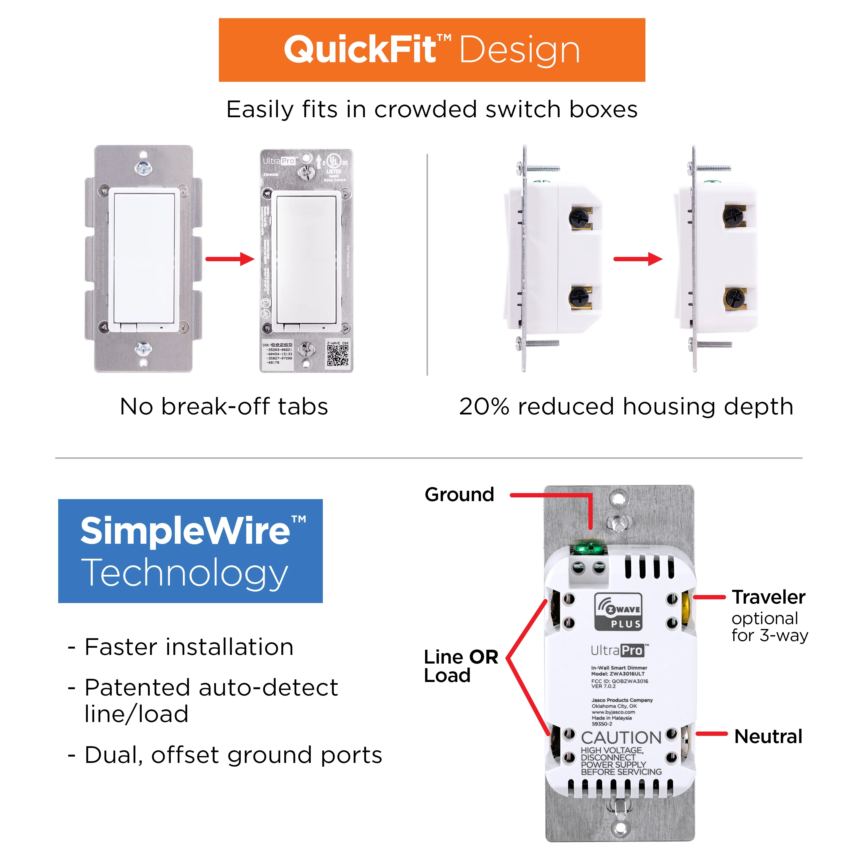 UltraPro Z-Wave In-Wall Dimmer with QuickFit and SimpleWire - Image 3